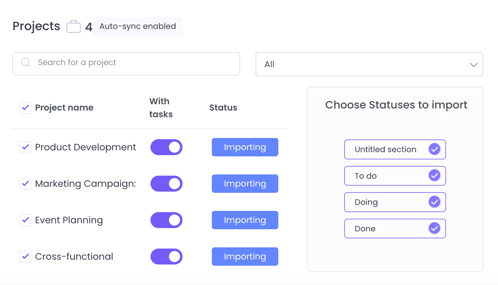 Asana integration WebWork importing