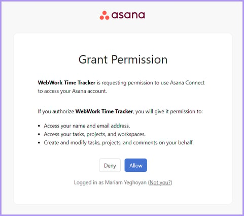 Asana integration WebWork