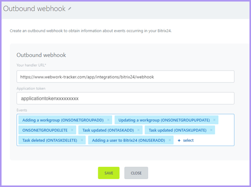 Bitrix24 WebWork integration outbound webhook