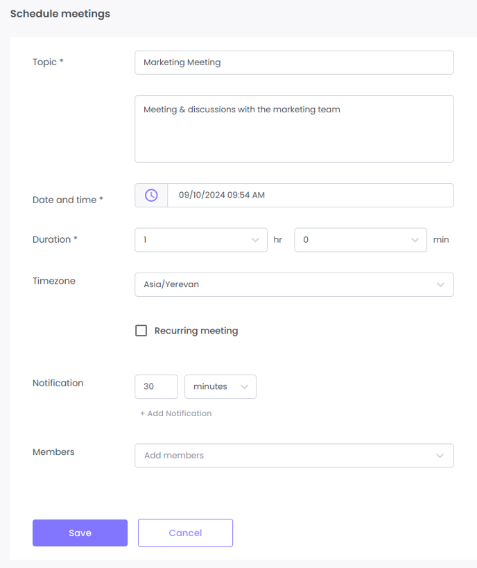 The "Schedule meetings" page in WebWork