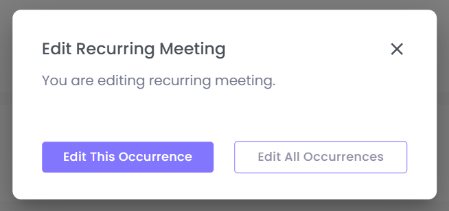 The "Edit Recurring Meeting" pop-up in WebWork