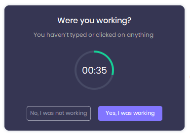 Idle time pop-up WebWork tracker