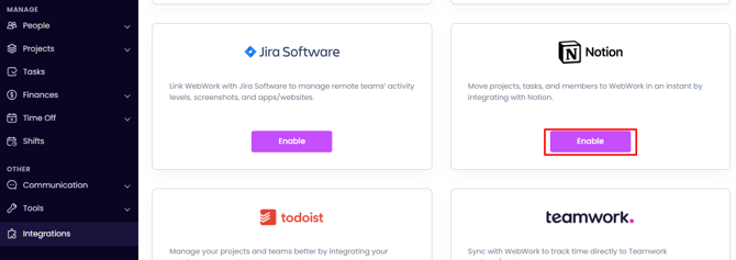 Notion Integration with WebWork