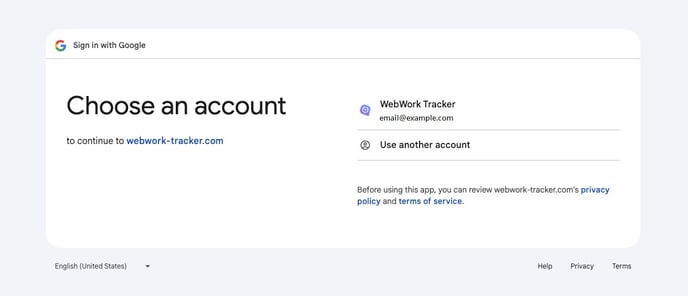 choose Google Account to integrate with WebWork Time Tracker