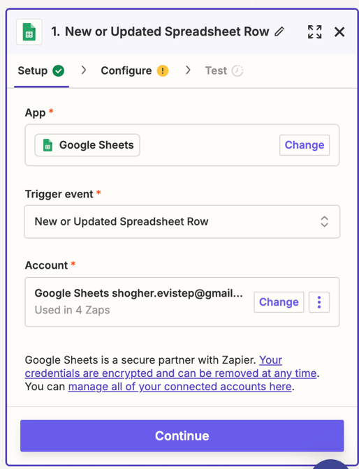 Setup of Zapier workflow with WebWork