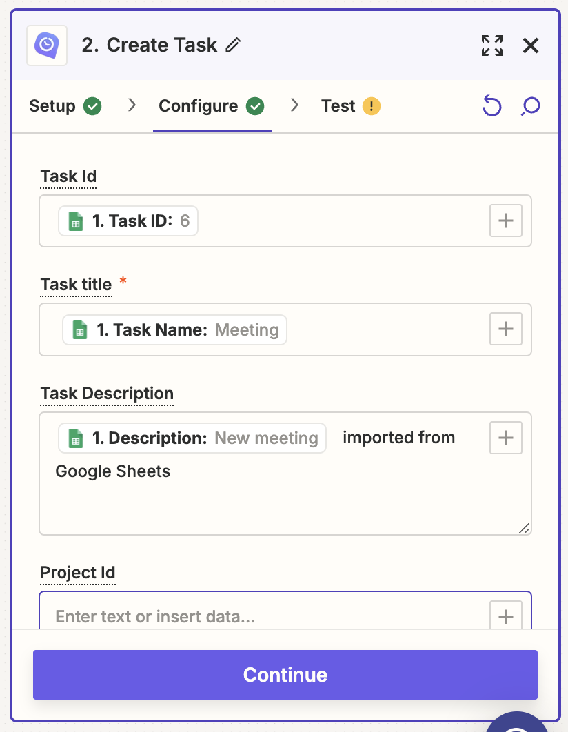 Configure the action in Zapier workflow