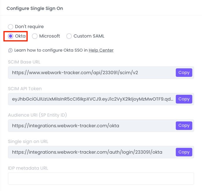 WebWork Okta SSO Configuration