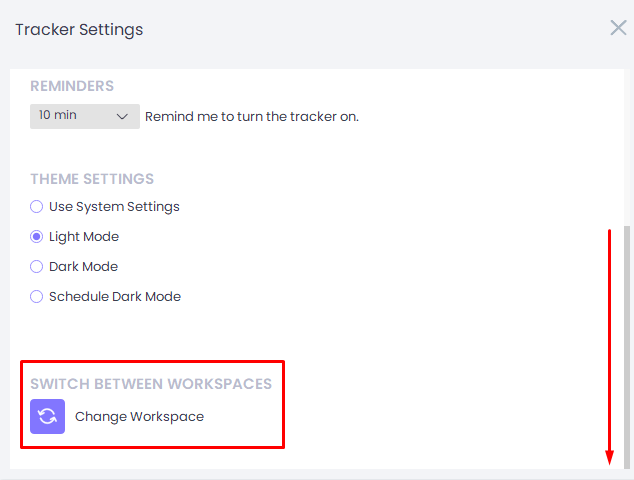 Change Workspace on WebWork Time Tracker