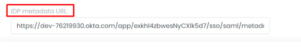 Okta IDP metadata URL box