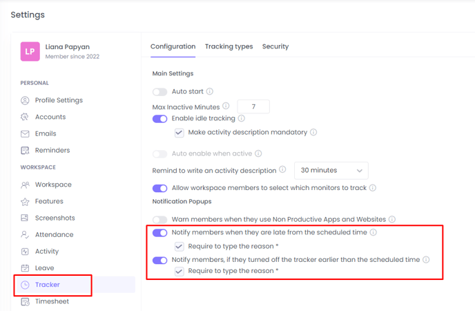 How to activate late-coming and early-leaving pop-ups on WebWork and see why employees are late 