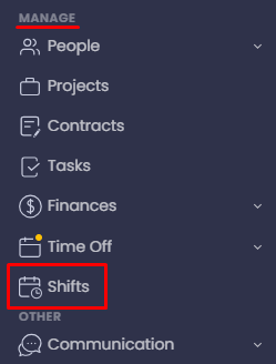 Shifts feature on WebWork dashboard sidebar