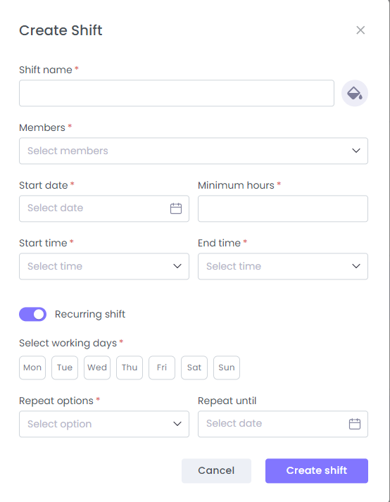 how to create shifts on WebWork