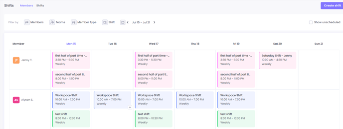 Shifts interface on WebWork Time Tracker