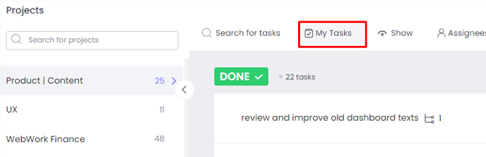 My Tasks on WebWork Time Tracker