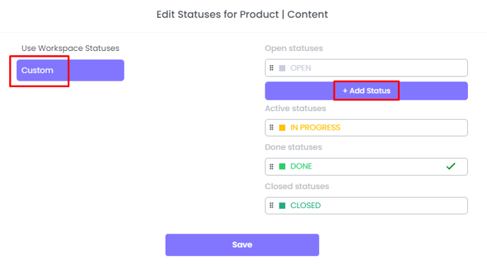 How to create custom statuses on WebWork Task Management