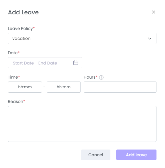 How to add leave for myself on WebWork