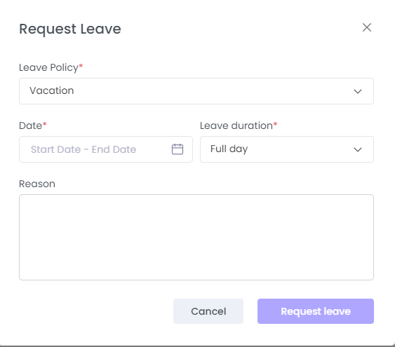 how to request leave on WebWork Time Tracker