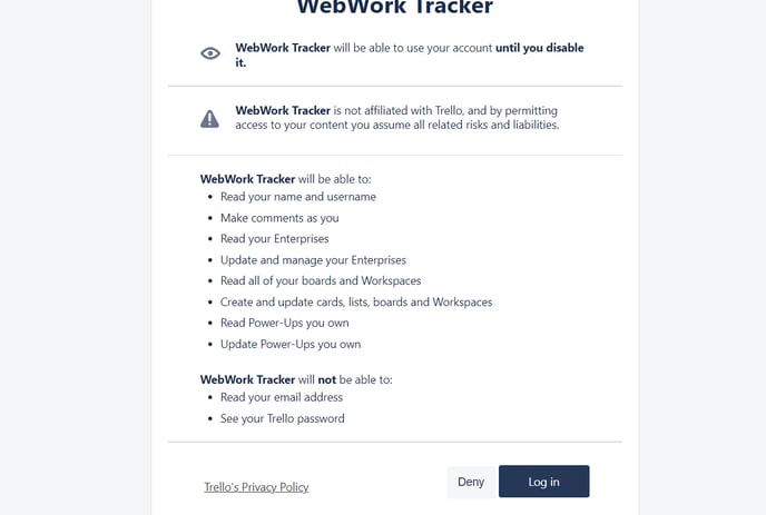 WebWork -Trello Linking Interface