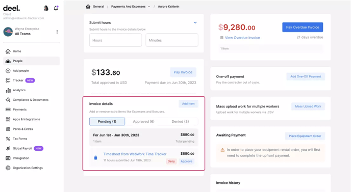 Approve or Deny WebWork Timesheets on Deel