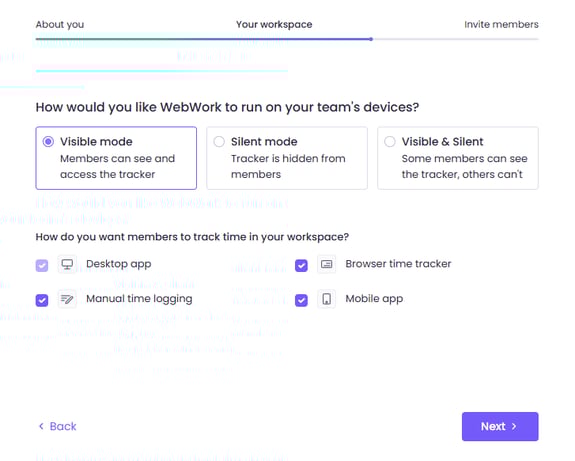Tracker types in WebWork onboarding