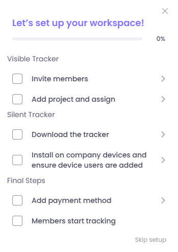setup steps in WebWork dashboard