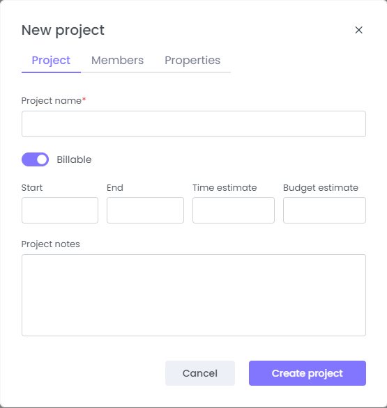 Create Project on WebWork Time Tracker