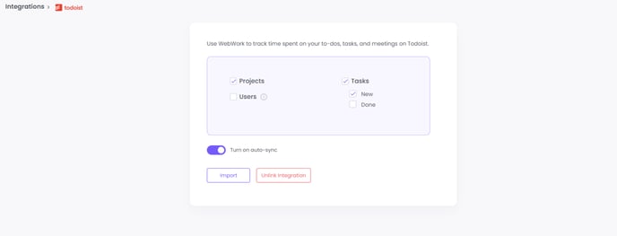 WebWork ToDoist Import Interface 