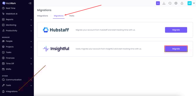 WebWork Time Tracker Insightful Migrations Page 