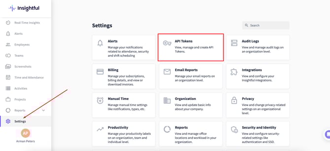 WebWork Time Tracker Insightful API Token Page