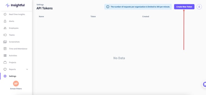 WebWork Time Tracker Insightful API Creation Page