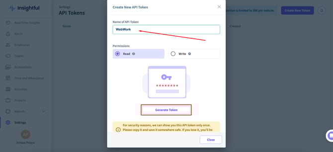 WebWork Time Tracker Insightful API Token Page