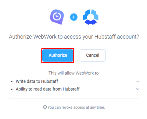 WebWork Authorization to Access Hubstaff Account 