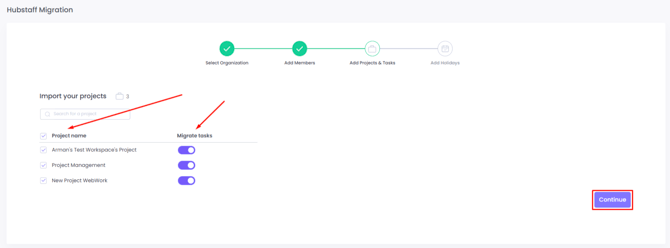 WebWork Time Tracker Hubstaff Migration Projects and Tasks Page
