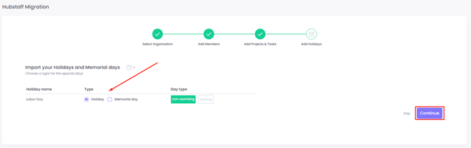 WebWork Time Tracker Hubstaff Migration Organization Holidays and Memorials Page