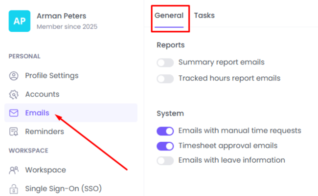 WebWork Time Tracker Emails Settings