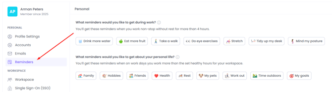 WebWork Time Tracker Reminder Settings Page