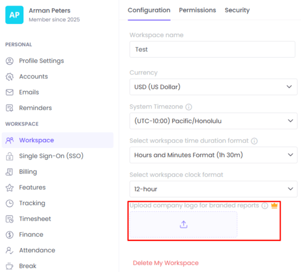 WebWork Time Tracker Branded Logo Settings 