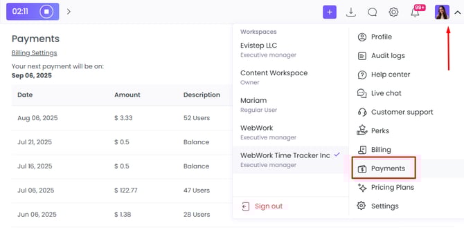 Invoice for WebWork Time Tracker