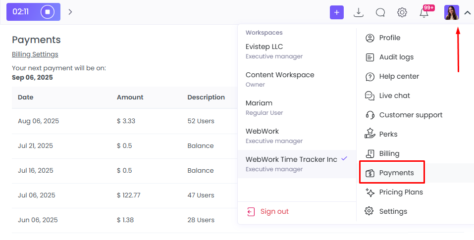 Invoice for WebWork Time Tracker
