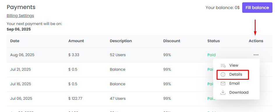 Invoice Details of WebWork Time Tracker