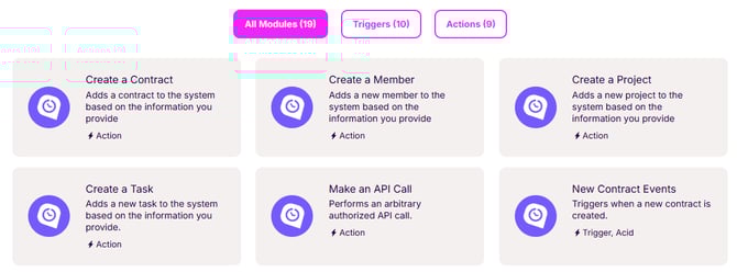 Triggers and actions on Make integration with WebWork Time Tracker