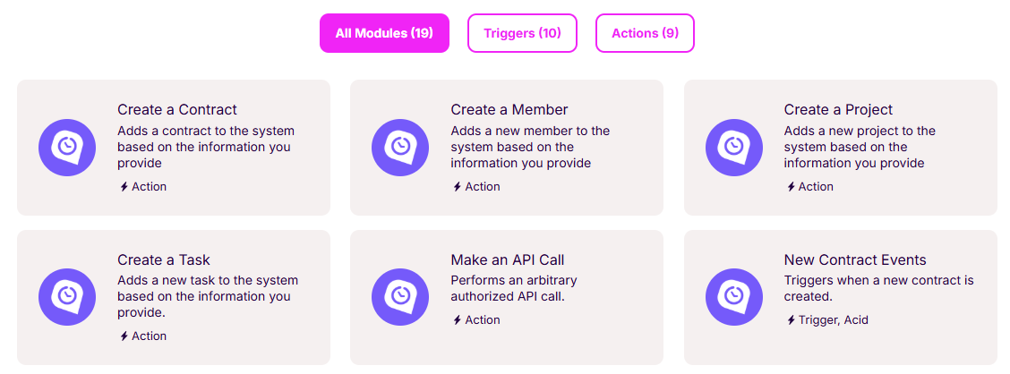 Triggers and actions on Make integration with WebWork Time Tracker