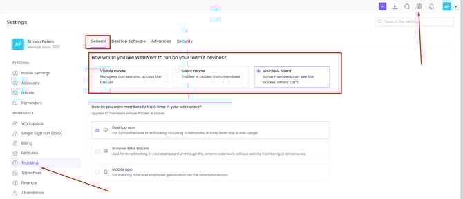 Tracking Settings in WebWork