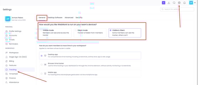 Tracking Settings in WebWork