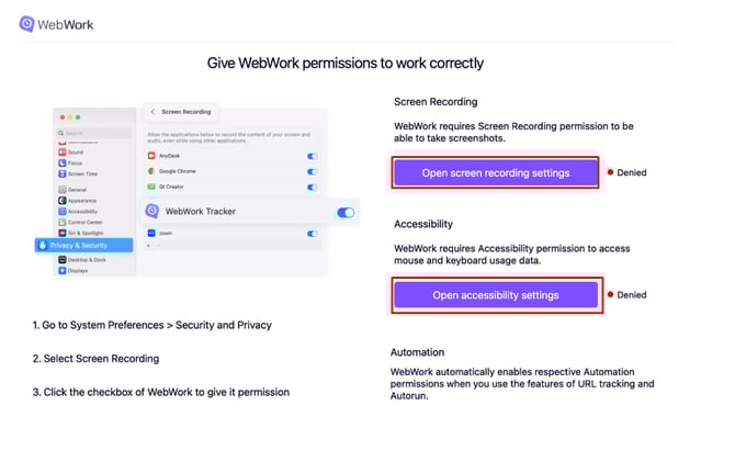 WebWork Silent Tracker permissions pop-up