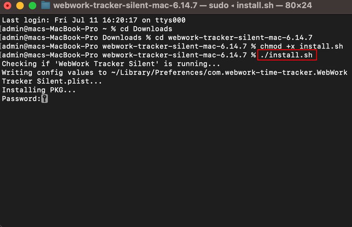 WebWork Silent Tracker installation commands 