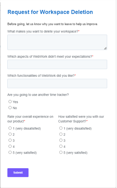 WebWork Workspace Deletion Request Modal Interface