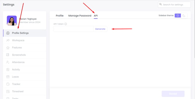 WebWork API Token Generate Interface