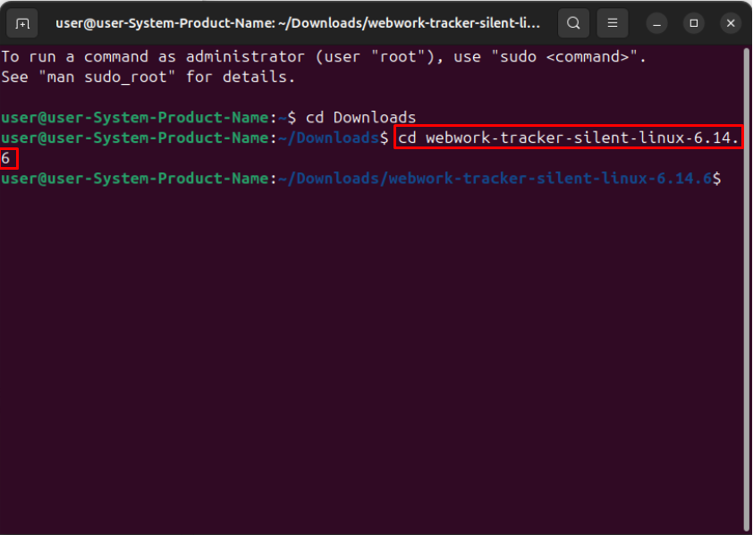 WebWork Silent Tracker installation commands for Linux