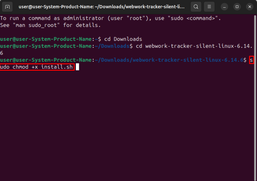 WebWork Silent Tracker installation commands for Linux